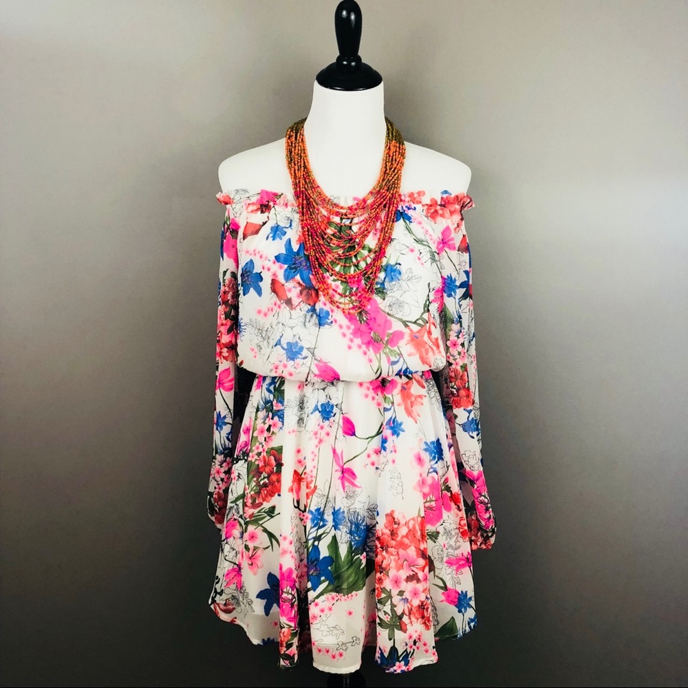 Peach Love CA Floral off the shoulder dress NWOT